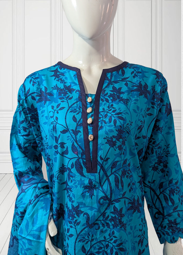 Dazzling blue-3 Piece Stitched lawn suit 5135