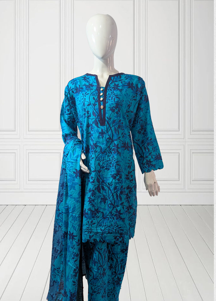 Dazzling blue-3 Piece Stitched lawn suit 5135